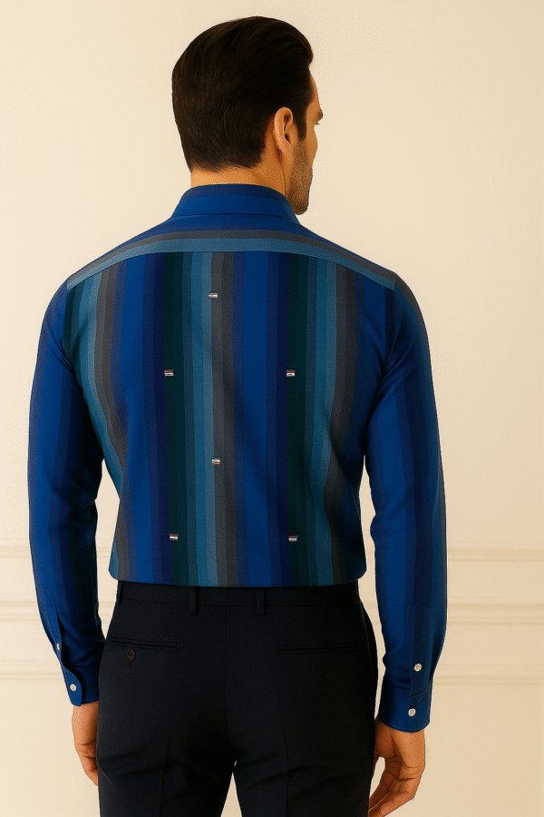 Men's Luxury Vertical Stripe Dress Shirt – Blue Gradient - Image 2