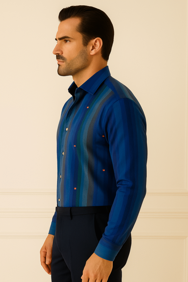 Men's Luxury Vertical Stripe Dress Shirt – Blue Gradient - Image 3